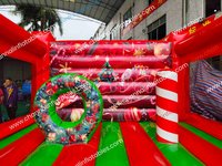Château gonflable publicitaire de Noël avec toboggan aquatique pour enfants, petite machine distributrice, jeux de carnaval, ballons