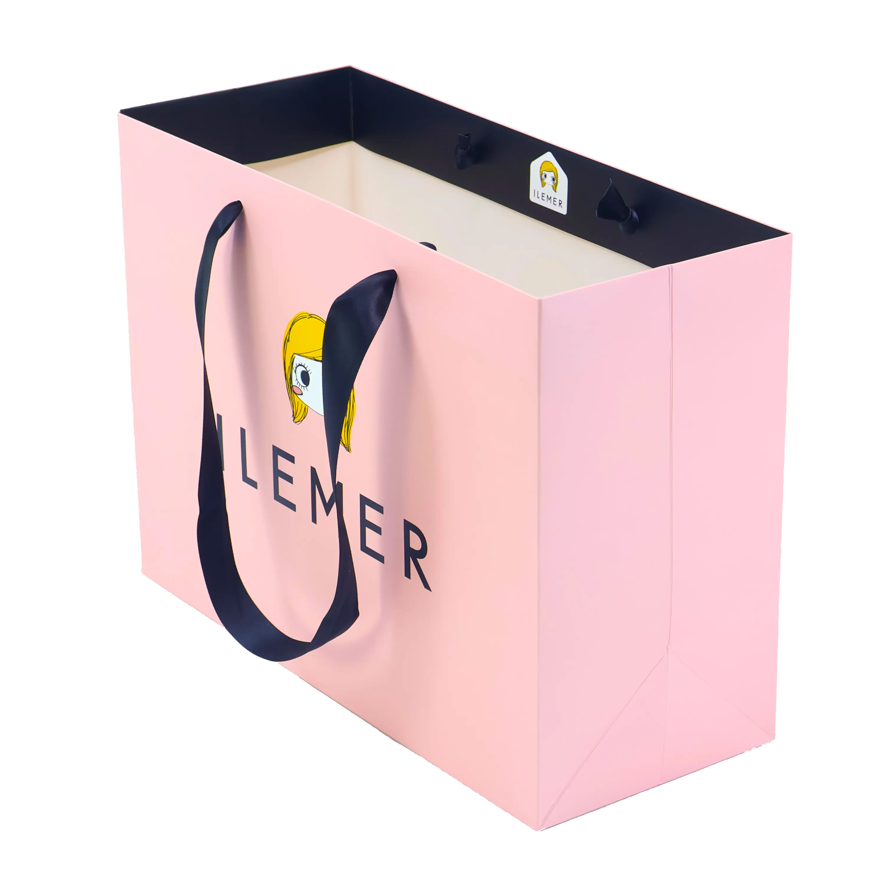 Boutique Printed pink Luxury Ribbon Handles Wedding Kids Birthday Gift Packaging Custom Paper Bags With Your Own Logo