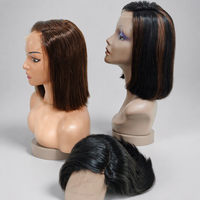 Perruques courtes BOB en cheveux humains blonds brun rougeâtre, avec cuticules alignées, SDD, double épaisseur, sans colle, Lace Front