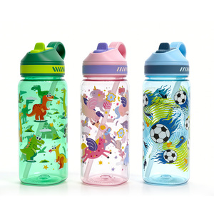 Cartoon Sports Bottle 600Ml Reusable Outdoor <b>Drinking</b> <b>Plastic</b> Water Bottle With <b>Straw</b> For Kids And Adults - Product Image 3