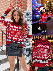 OEM Red <strong>Women's</strong> Plus-Size Knitted Pullovers Casual Knitwear <strong>Jumper</strong> Tops for Ladies Winter Merry <strong>Christmas</strong> Logo Front for Autumn - Product Image 2