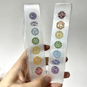 Wholesale Natural Rectangle Charging Selenite 7 Chakra Symbols Plate Stick For Healing