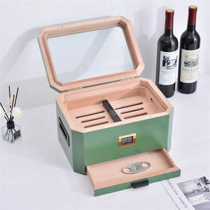 Humidor à cigares en bois massif multi-couches grande capacité avec hygromètre pour usage domestique - Product Image 1