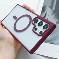Coques de téléphone portable magnétiques en acrylique électroplaqué coloré transparent effet peau, avec design Macaron, pour S25 et S23 Ultra