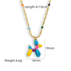 Collier F163 en émail coloré avec un chien mignon et un visage souriant, plaqué or, en acier inoxydable, chaîne à perles pour femmes - Product Image 6