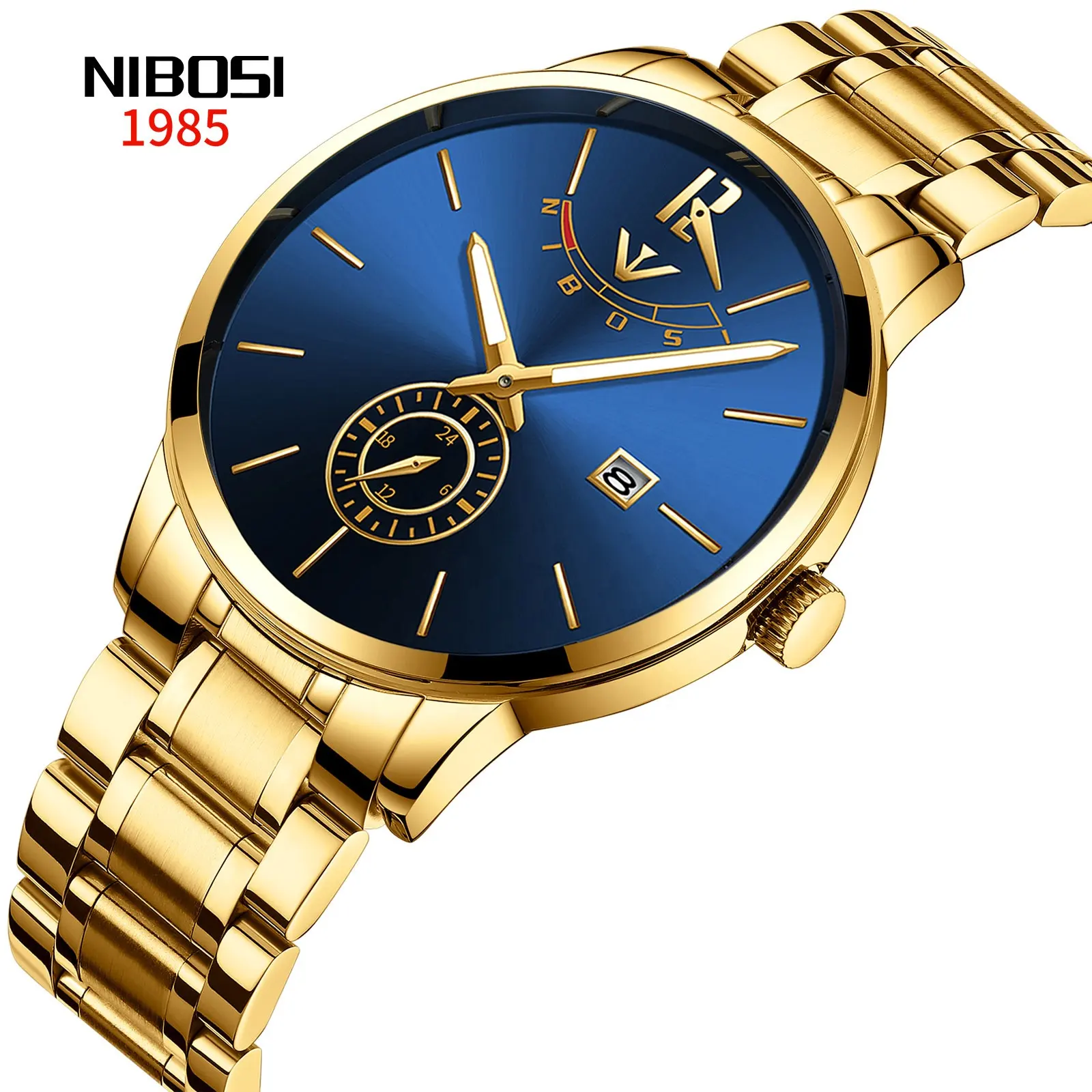 Frete Grátis NIBOSI 2318 inoxidável relógio de ouro Relógios Top Marca de Luxo relógio Do Esporte De Quartzo de Negócios de ouro relógio de Pulso À Prova D' Água