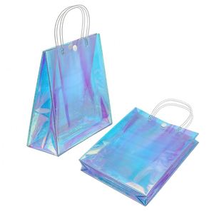 Custom logo Clear PVC Laser Shopping Tote Bag Waterproof Transparent Holographic Handbag With Black Handle - Product Image 3
