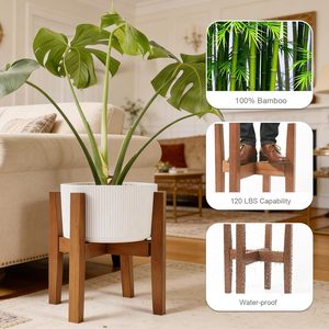 Support de plante réglable <span class=keywords><strong>en</strong></span> <span class=keywords><strong>bambou</strong></span> naturel pour pots d'intérieur de 8 à 12 pouces, style mi-siècle, assemblage simple, finition vernie - Product Image 3