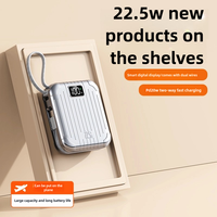 Nouvelle conception de batterie externe 10000mAh avec lumière LED, charge rapide QC3.0 PD 22.5W, portable, type-C, câble intégré