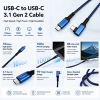 Câble USB-C Type-C en forme de L 90° de Cable Factory, charge PD 100W, USB 3.1 Gen 2 10 Gbps, 4K 60Hz, tressé en nylon, aluminium, pour ordinateur