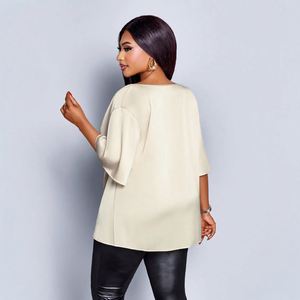 Blus <span class=keywords><strong>Chiffon</strong></span> Warna Solid Model V-Neck Lengan Setengah Ukuran Besar Gaya Santai Eropa Amerika Terbaru <span class=keywords><strong>2026</strong></span> - Product Image 4