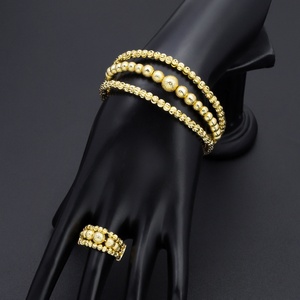 JXX Pulsera de moda para mujer, chapada en oro de latón, diseño de cuentas, brazalete abierto, buen precio, juego de brazaletes de oro de Dubái, joyería india - Product Image 3