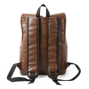 Korean Style PU Leather Backpack 15 Inches <b>Computer</b> <b>Bag</b> For Men Women Student Casual Travel Everyday Use Solid Color - Product Image 3