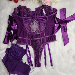 Lingerie sexy en dentelle européenne et américaine 2025, séduisante et alléchante, body multicolore avec armatures et soutien-gorge push-up - Product Image 3