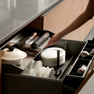 Panier coulissant rectangulaire Higold pour armoire de cuisine, double couche, en alliage d'aluminium avec nano-revêtement, organisateur de vaisselle, rangement de type tiroir - Product Image 1