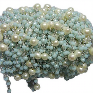 NanPlanetSilver GBC Amazonite with Pearl <b>Silver</b> Plated <b>Wire</b> Gemstone Beaded Chain - Product Image 1