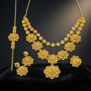 Collares y Pendientes Cortos de Latón Chapado en Oro de 14K, 18K, 24K al por Mayor, Diseño Floral Tradicional de Moda para Bodas de Mujer - Product Image 4