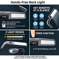 Lampe de lecture pour le cou avec affichage de la batterie, lampe LED rechargeable pour le cou avec 3 modes d'éclairage, alimentée par USB pour la couture, l'artisanat, le camping