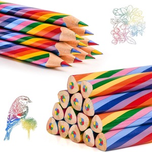 Hexagonal Multi Coloured Jumbo Wood <b>Pencils</b> 4 Color in 1 Lead Rainbow Colored <b>Pencils</b> - Product Image 1