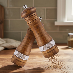 Wooden Salt and Pepper Grinder Set Manual Adjustable Rotary Knob <b>Mills</b> for Kitchen Use - Product Image 2