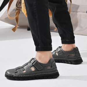 Sandal Kulit Asli Jahitan Tangan Bernapas, Desain Keren untuk Pria, Melindungi Jari Kaki, Cocok untuk Musim Panas, Bisa Custom LOGO - Product Image 3
