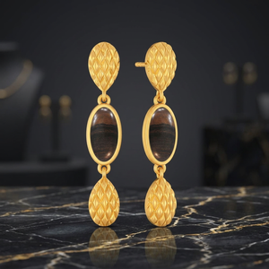 Boucles d'oreilles pendantes en argent faites à la main avec pierres précieuses, style bohème tendance, œil de tigre, unisexe, boucles d'oreilles tendance - Product Image 2