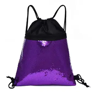 Stock Trendy Bling Bling Glitter Draw String Back Pack Shiny Reversible Sequins Drawstring Backpack Bag
