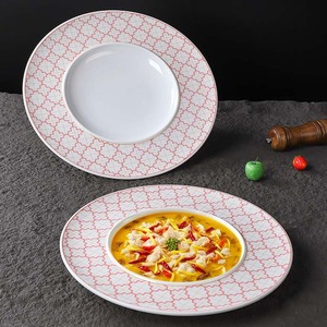 <b>Large</b> Melamine Plastic Round <b>Plate</b> Imitation Porcelain Wide Rim Cold Dish Plating Commercial Tableware For Chinese Restaurants - Product Image 1