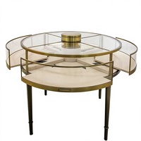 Vitrine de présentation circulaire de luxe pour bijoux, en acier inoxydable doré, avec 4 tiroirs
