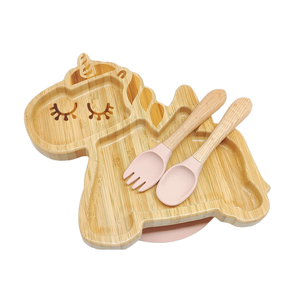 Assiette en bois pour bébé, écologique, motif animal koala éléphant, assiette mignonne pour enfants, ensemble d'alimentation pour bébé en bois avec silicone de qualité alimentaire, licorne - Product Image 4