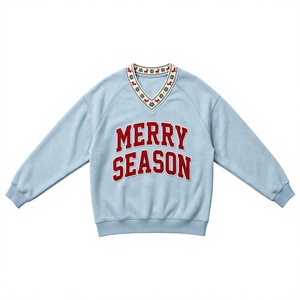 Sweat-shirt à col en V pour femme, manches longues, en coton tricoté, imprimé lettres, design hiver, collection saisonnière - Product Image 1