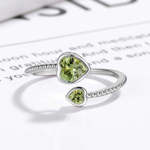 Cincin <span class=keywords><strong>Peridot</strong></span> Double Heart Lab Perak Sterling 925 Batu Kelahiran Agustus Cincin Janji Grosir Pabrik Perhiasan Halus Kustom Ulang Tahun - Product Image 2