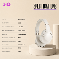Casque audio supra-auriculaire filaire et sans fil IP65 étanche, 55H d'autonomie, réduction active du bruit ANC -43dB, transducteur en titane 40mm, HIFI, AUX