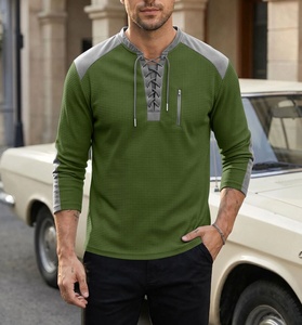 Sudadera <span class=keywords><strong>de</strong></span> punto gofrado <span class=keywords><strong>de</strong></span> alta calidad <span class=keywords><strong>para</strong></span> hombre, con cordones, cuello Henley, mangas raglán con bloques <span class=keywords><strong>de</strong></span> color, rayas y bolsillo con cremallera, ropa urbana <span class=keywords><strong>para</strong></span> hombre - Product Image 3