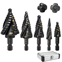 Lot de 5 forets étagés - Foret étagé HSS à quatre cannelures spirales de 3/16 à 1-3/8 pouces, 135 degrés, pour métal, aluminium, bois, plastique