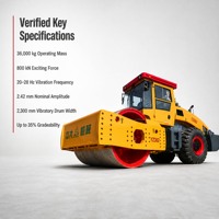 Rodillo Vibratorio de un Solo Tambor JOINTARK YZ36KAG4, Motor DCEC, Fuerza Centrífuga Máxima de 800 kN, Bomba Hidráulica de 260 kW para Presas Hidráulicas