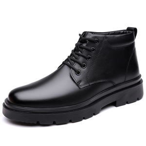 Bottes Martin pour hommes en cuir, à bout rond, à lacets, semelle extérieure en caoutchouc, doublure en fourrure, isolantes, chaussures formelles pour l'automne et l'hiver - Product Image 2