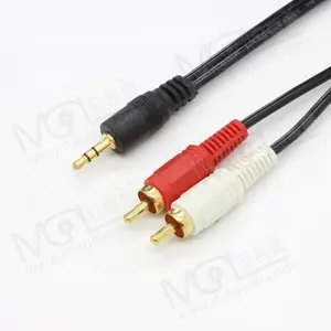 Kabel Audio DC 3.5Mm Ke 2 RCA 3M 1 Jadi 2, Kabel Tembaga Antarmuka Audio Lotus Ganda untuk Koneksi Komputer Ke TV