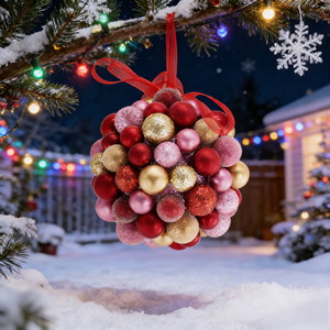 <span class=keywords><strong>Boule</strong></span> <span class=keywords><strong>de</strong></span> Noël suspendue personnalisable avec des boules multicolores, sphère décorative à finition mixte pour la décoration des fêtes - Product Image 3
