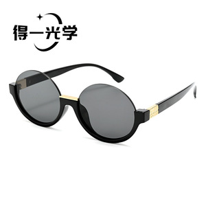 Women <b>Sunglasses</b> <b>Round</b> <b>Frame</b> Black Pc Lens Uv400 Type 3 Sunshades For Outdoor Use - Product Image 1
