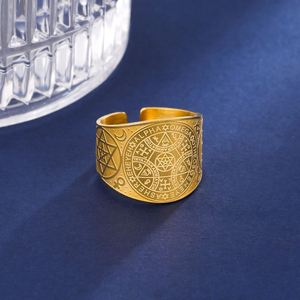 Bague Magique Énochienne Myshape, Amulette de Protection <span class=keywords><strong>Kabbale</strong></span> de Salomon, Hexagramme en Acier Inoxydable, Triangle, Bijoux Religieux - Product Image 6