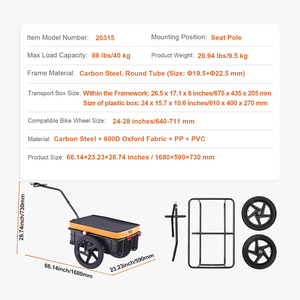 Remorque de transport pour vélo, capacité de charge de 88/100/160 lbs, chariot pliable et compact avec attelage universel - Product Image 2