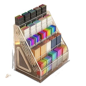 Acrylic Pen Holder With Compartments Desktop Storage Organizer For Office Supplies Marker Paintbrush Holder Square Plastic 3 4 - Product Image 3