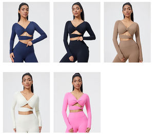 ベストセラー レディース 高品質 軽量 クロップトップ シームレス 長袖 ワークアウト ヨガブラトップ フィットネス活動用 新商品 - Product Image 2