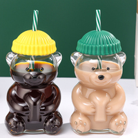 Nouveauté : Gobelet en verre en forme d'ours de 600 ml avec couvercle en forme de bonnet, motif dessin animé Kawaii, en borosilicate de haute qualité, pour jus, lait, café, et autres boissons de fête