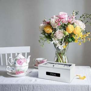 Caja de Té Rectangular de Madera Hecha a Mano con Cajón y Espacio de Almacenamiento para el Hogar y la Cocina - Product Image 5