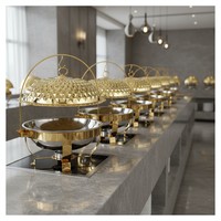 Réchaud de buffet suspendu de luxe en acier inoxydable doré à motif diamant, chauffant à l'alcool, pour la conservation de la chaleur, idéal pour hôtels et restaurants