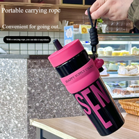 Pailles de camping unisexe en PP, grande capacité 950 ml, résistantes aux hautes températures, avec corde, écologiques, style été, vente en gros