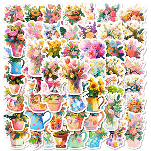 50 pz Bouquet di fiori di cartone animato adesivi Graffiti per vaso di frigorifero decorazione murale adesivo floreale negozio di fiori - Product Image 1