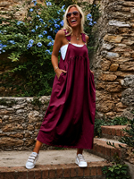 Robe Salopette Décontractée et Polyvalente à Col Carré pour Femmes Rondes – Tendance et Confortable
